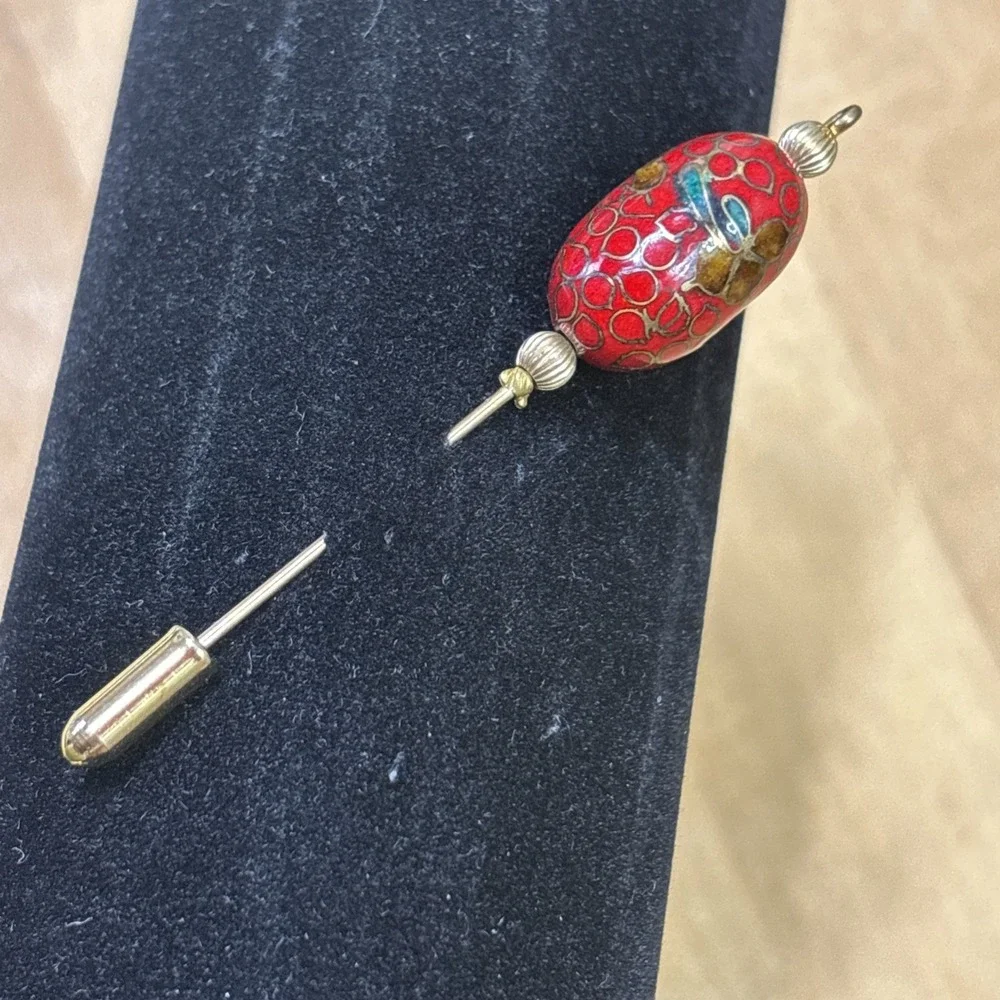 Vintage 1970s Cloisonné Enamel Floral Stick Pin Art Deco Style Hat Lapel